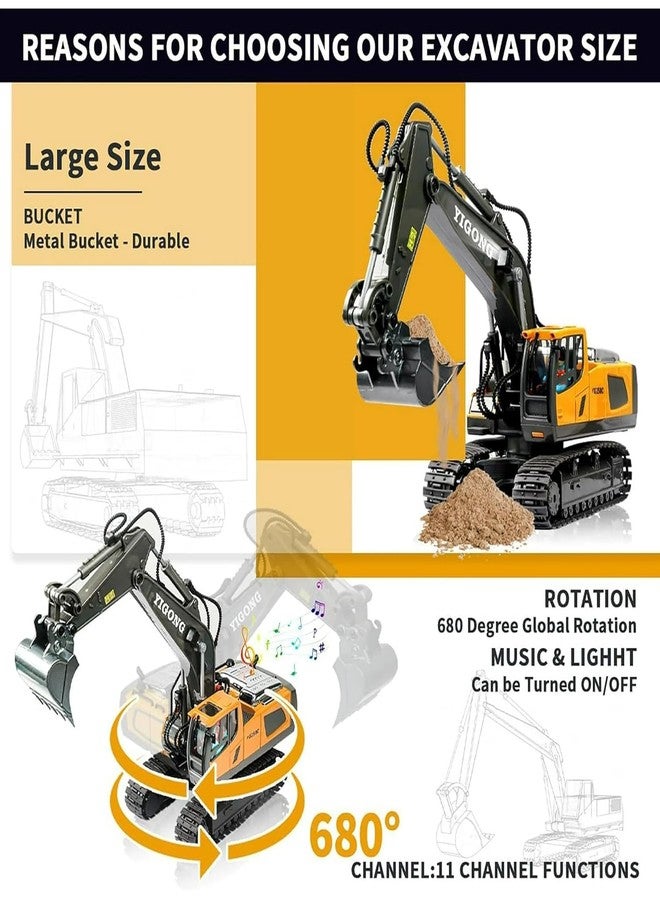 Junona لعبة حفارة JCB جديدة تعمل بالتحكم عن بعد من جونونا بمقياس 1/20، مناسبة للأولاد من عمر 6 إلى 12 سنة، أفضل هدية عيد ميلاد للأطفال من عمر 7 إلى 11 سنة، ألعاب بناء تعمل بالتحكم عن بعد مع مجرفة معدنية، أضواء، أصوات بتردد 2.4 جيجاهرتز، متعددة الألوان - Image 5